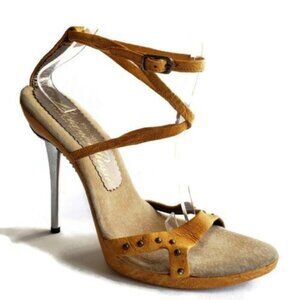 LUCIANO ROSSI  Leather Wrap Studds Metal Heels